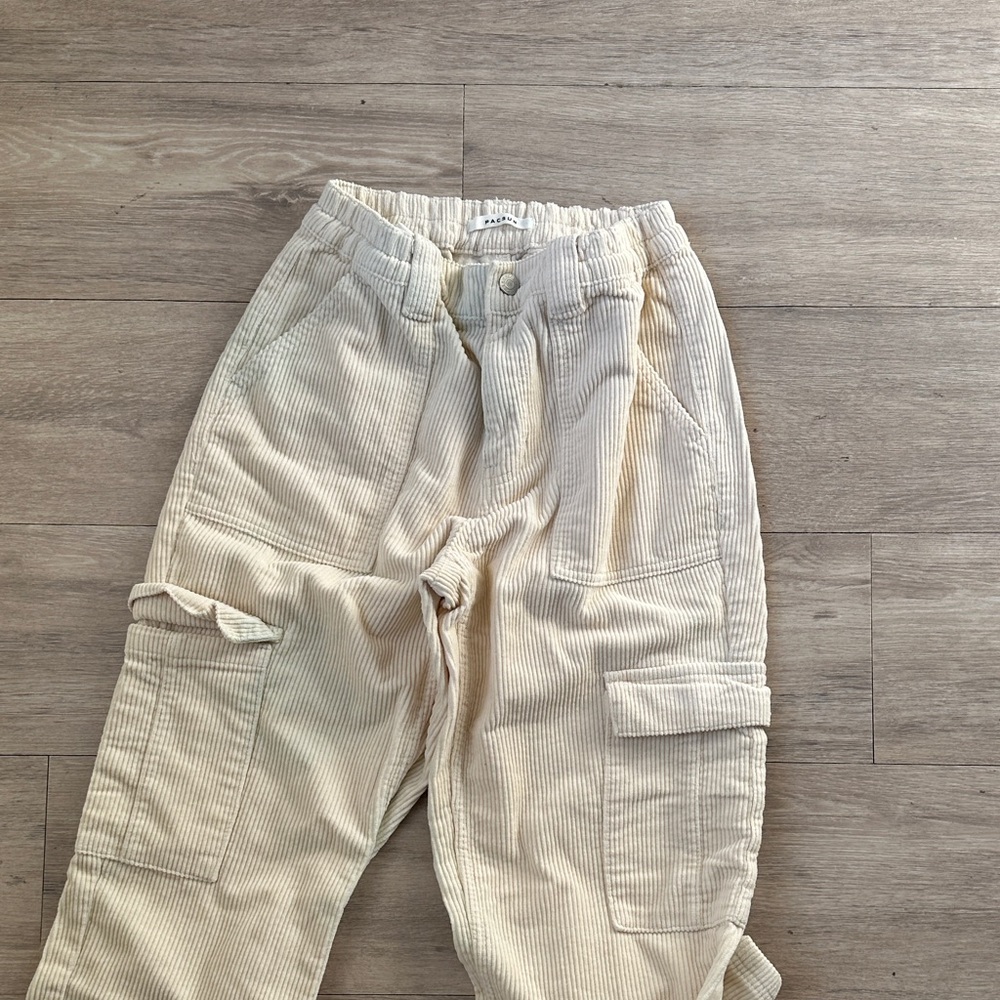 WoMen's Cream Corduroy Cargo Pants